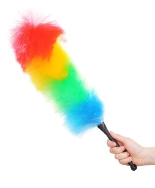 Soft colorful duster in hand on white clipart
