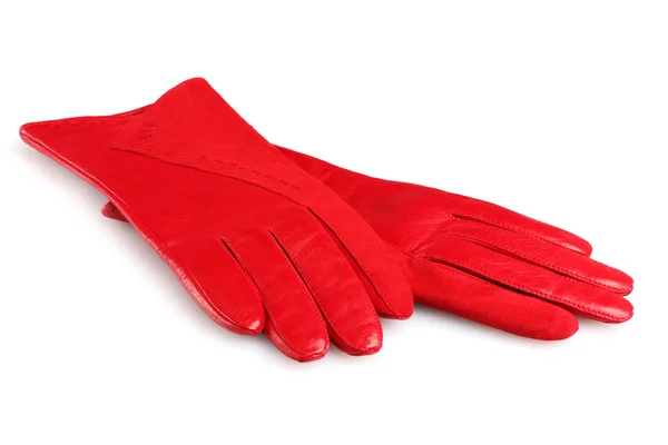 白で隔離の美しい赤革女性の手袋 — ストック写真