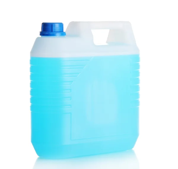 Líquido azul no recipiente isolado em branco — Fotografia de Stock