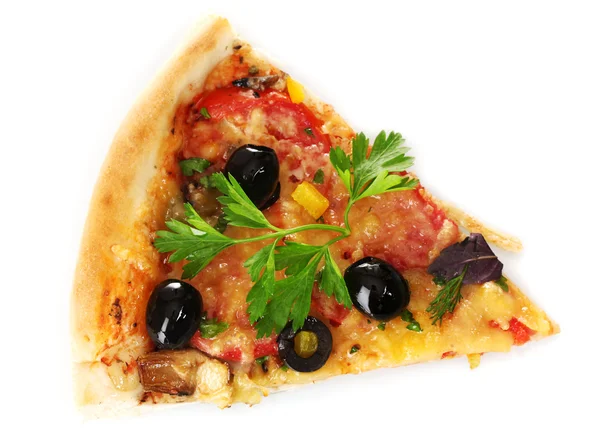 Deliciosa rebanada de pizza aislada en blanco —  Fotos de Stock