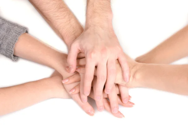 Grupo de jóvenes 's manos aisladas en blanco —  Fotos de Stock