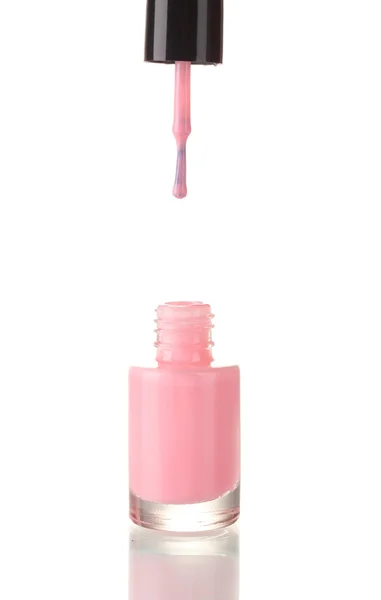 Verniz de unhas rosa isolado em branco — Fotografia de Stock