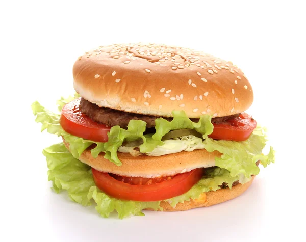 Stor och välsmakande hamburgare isolerad på vit — Stockfoto
