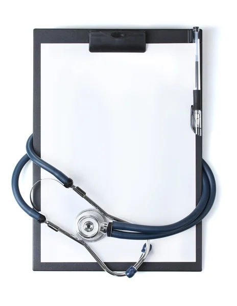 Stetoskop a černé schránky izolované na bílém — Stock fotografie
