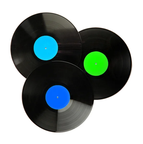 Svart vinyl records isolerad på vit — Stockfoto