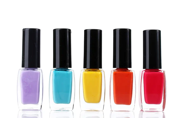 Group of bright nail polishes isolated on white — Stock Photo, Image