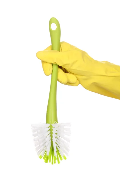 Cepillo de limpieza para inodoro en mano aislado en blanco —  Fotos de Stock