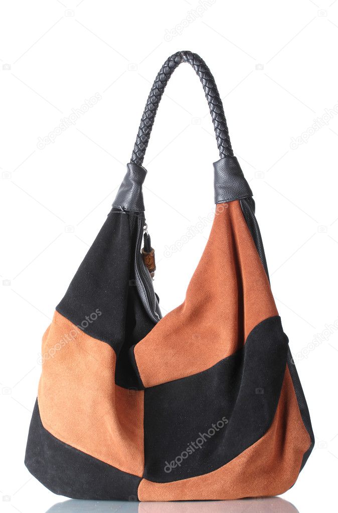 Beautiful leather woman bag isolated on white