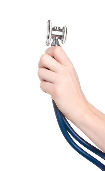Рука доктора со стетоскопом изолирована на белом — стоковое фото