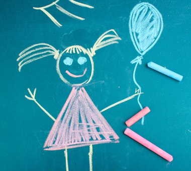 Little girl, child's drawing with chalk clipart