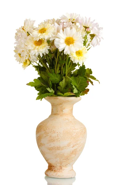 Beautiful bouquet of daisies in vase isolated on white — Stock Photo, Image