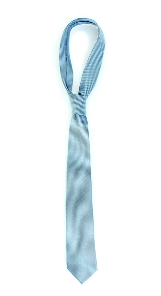 Μπλε γραβάτα σε ξύλινη κρεμάστρα που απομονώνονται σε λευκό — Φωτογραφία Αρχείου
