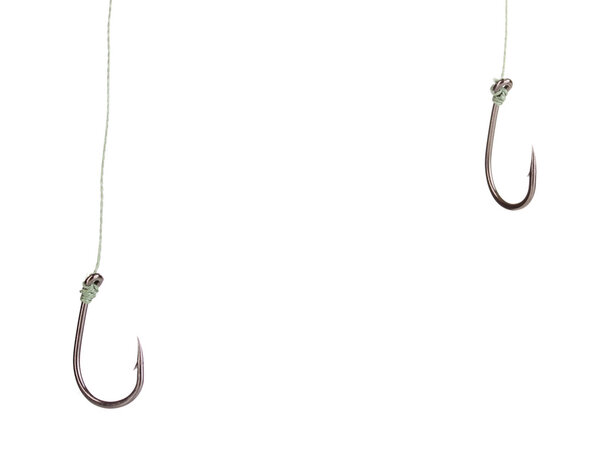 Two single fish hooks isolated on white