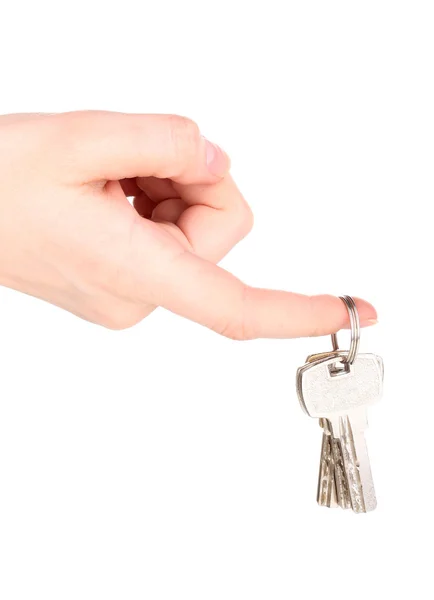 Keys in hand isolated on white — Stock Photo, Image