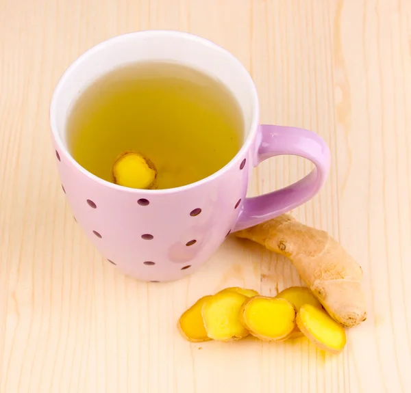 Healthy ginger tea with lemon on wooden background — Stock Photo, Image