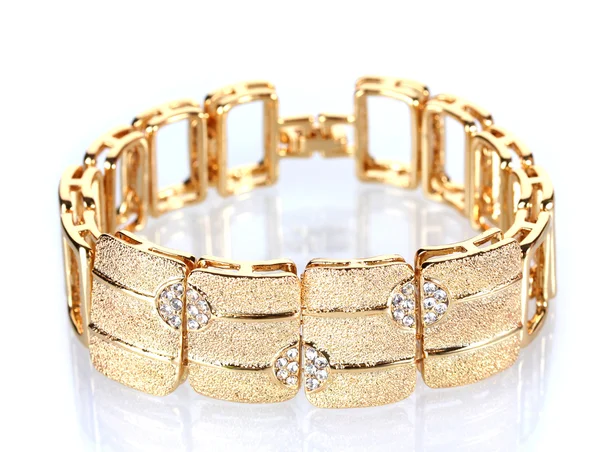 Beau bracelet doré avec pierres précieuses isolées sur blanc — Photo