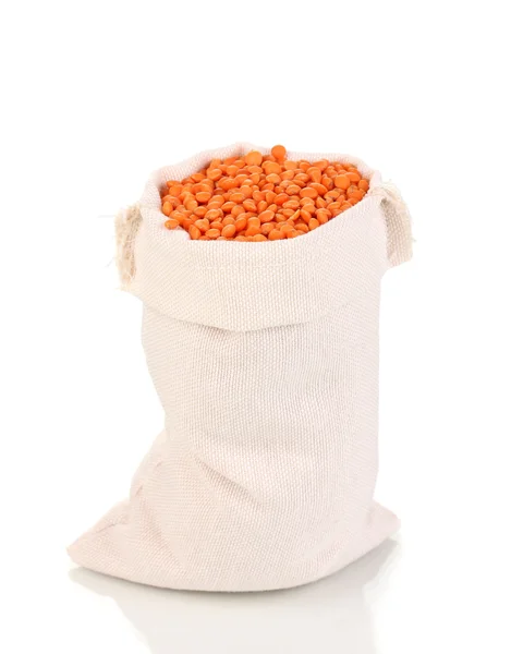 Cloth bag of lentil isolated on white — Stock Photo, Image