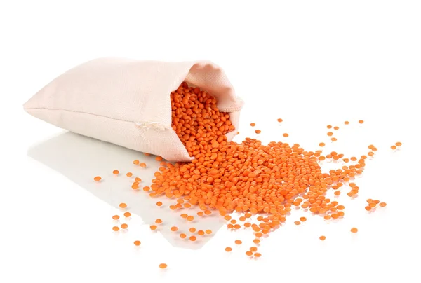 Cloth bag of lentil isolated on white — Stock Photo, Image