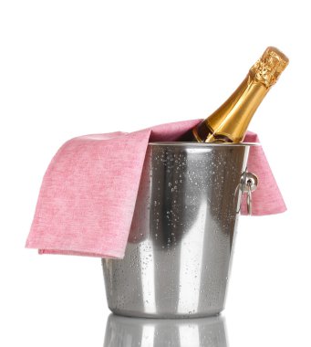 Bottle of champagne in bucket isolated on white clipart