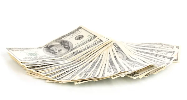 Dolarlık banknotlar üzerinde beyaz izole — Stok fotoğraf