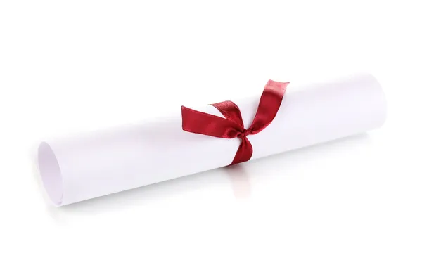 Diploma de graduación atado con cinta aislada en blanco —  Fotos de Stock