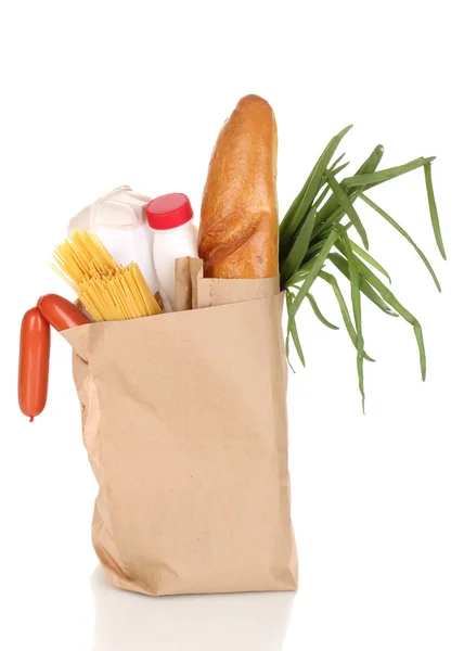 Papieren zak met voedsel geïsoleerd op wit — Stockfoto