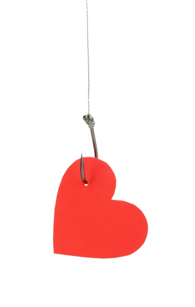 Heart on fish hook isolated on white — Stock Photo, Image