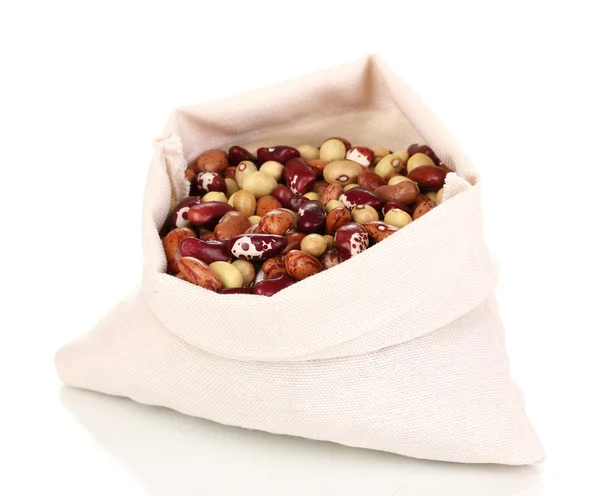 Cloth bag of beans isolated on white — Stock Photo, Image