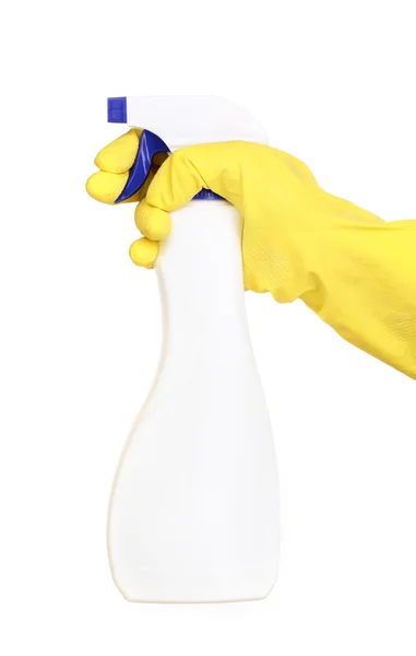 Spray limpiador en mano aislado en blanco — Foto de Stock