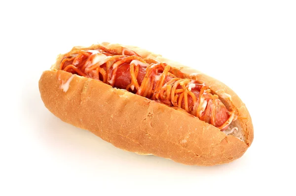 Étvágygerjesztő hot-dog elszigetelt fehér — Stock Fotó
