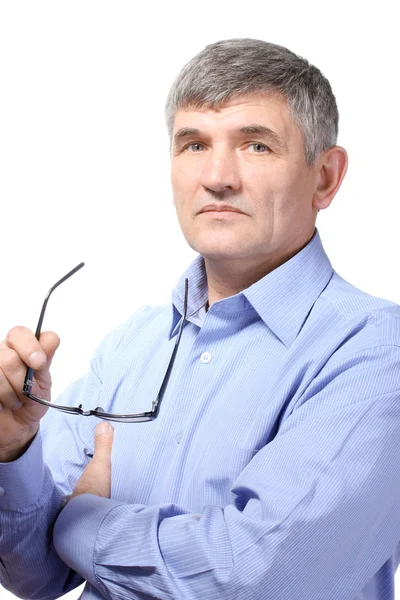 Biznesmen w okularach odizolowany na biało — Zdjęcie stockowe
