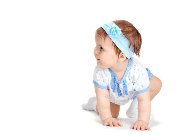 Cute dziewczynka indeksowania na białym tle na biały — Zdjęcie stockowe