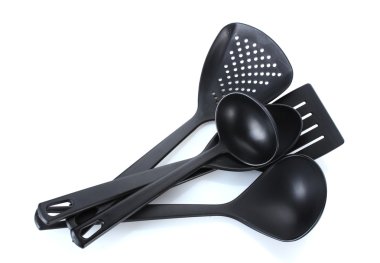 Black kitchen utensils isolated on white clipart