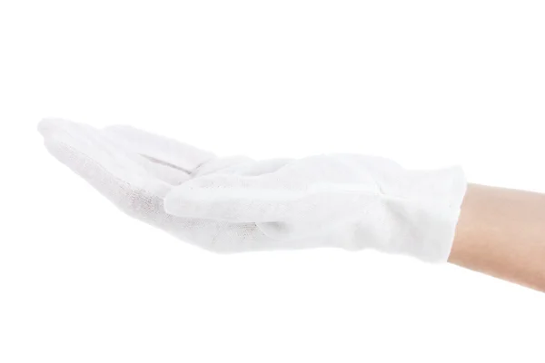 Cloth glove on hand isolated on white — Stock Photo, Image