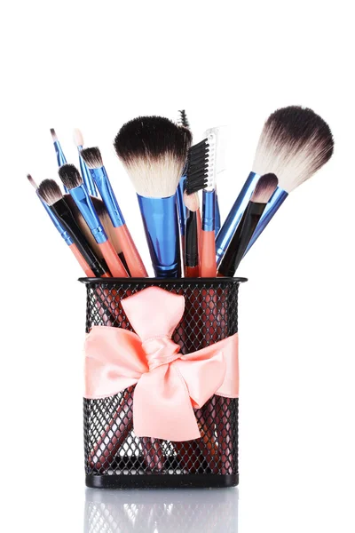 stock image Make-up brushes in holder isolated on white