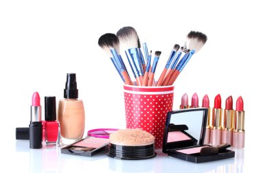 Makeup set isolated with brushes isolated on white clipart