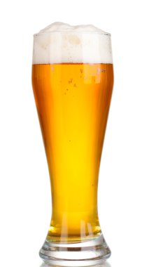 Glass of beer with isolated on white clipart