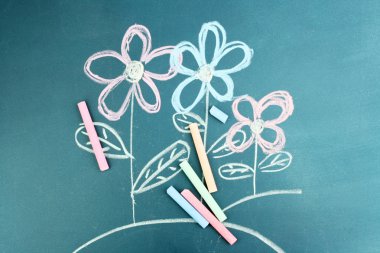 Flowers, child's drawing with chalk clipart