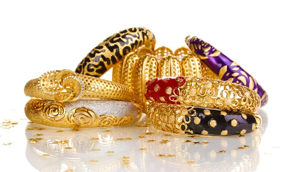 stock image Elegant and fashion golden bracelets isolated on white background