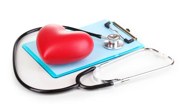 Stetoskop, hjärta och Tom Urklipp isolerad på vit — Stockfoto