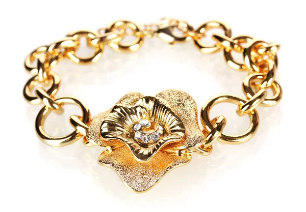 Beautiful golden bracelet with precious stones isolated on white — Stock Photo, Image