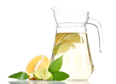 Pitcher of lemonade, lime and lemon isolated on white clipart