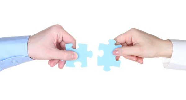 stock image Hands with puzzle isolated on white