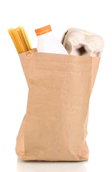 Sacchetto di carta con cibo isolato su bianco — Foto Stock