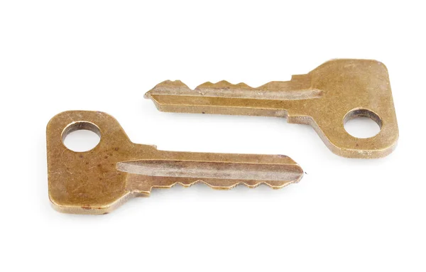 Δύο μεταλλικά κλειδιά που απομονώνονται σε λευκό — Φωτογραφία Αρχείου