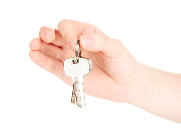 Ключи в руке изолированы на белом — стоковое фото