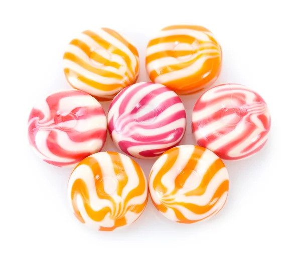 Striped fruit candies isolated on white — Stock Photo, Image