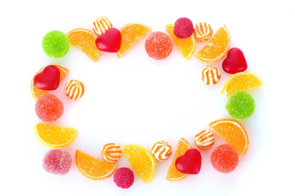 Quadro de doces de geleia coloridos isolados em branco — Fotografia de Stock