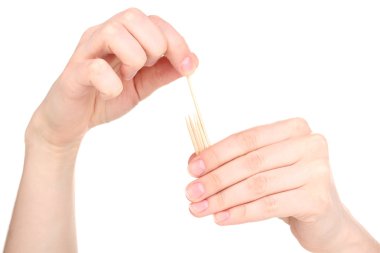 Hand throwing toothpick isolated on white clipart