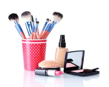 Makeup set isolated with brushes isolated on white clipart